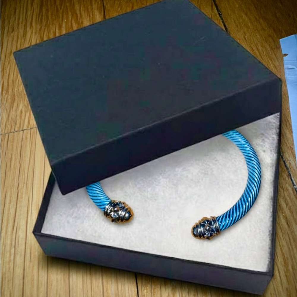 Unisex Blue Cable Bracelet with Gold Accents Stainless Steel